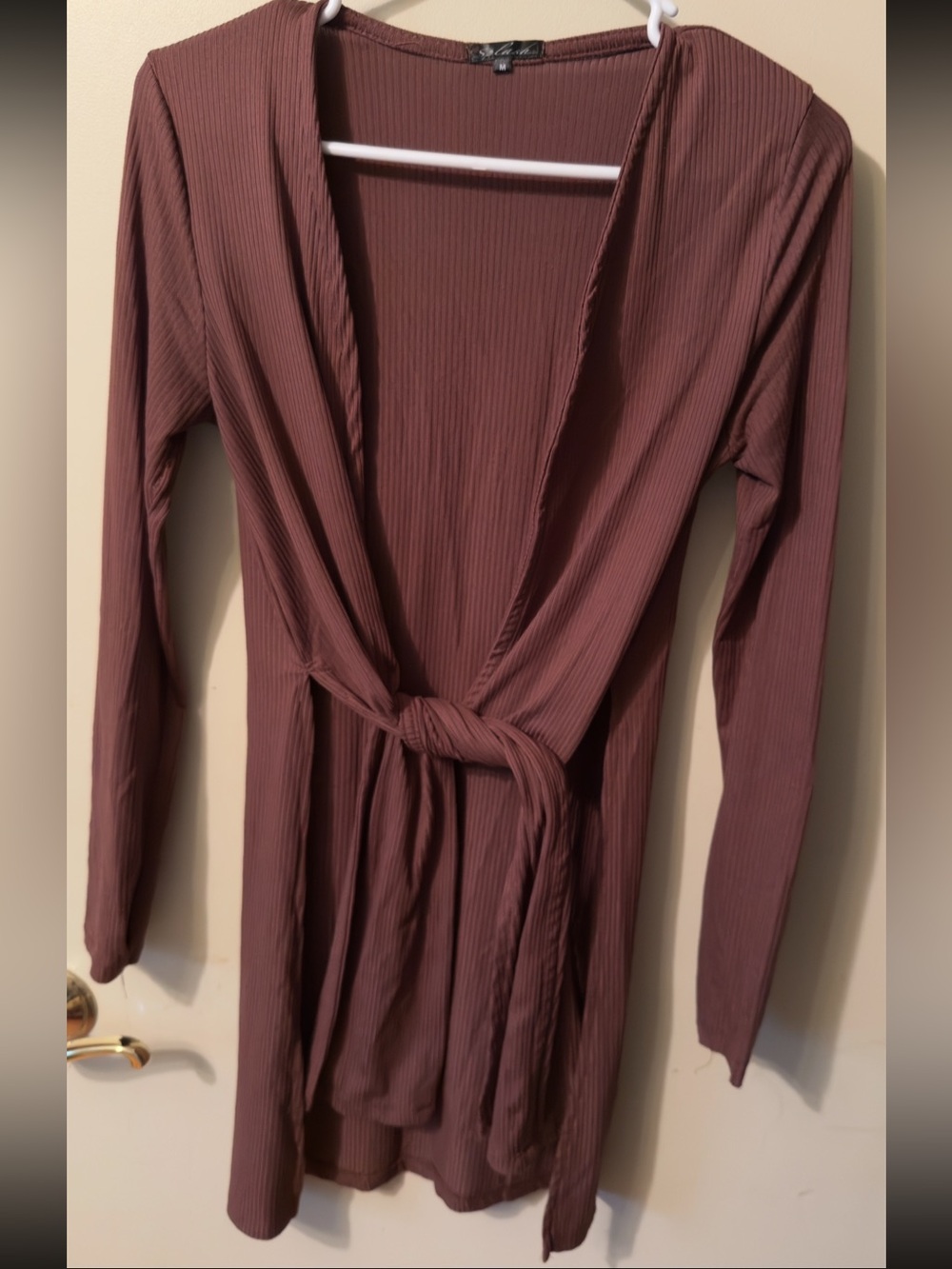 Splash Dusty Mauve Ribbed Open Front Tie Waist Cardigan Women’s Medium